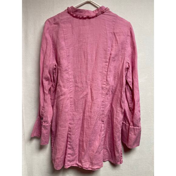 J.Jill 100%‎ linen long sleeve shirt button pink size medium - Picture 2 of 5